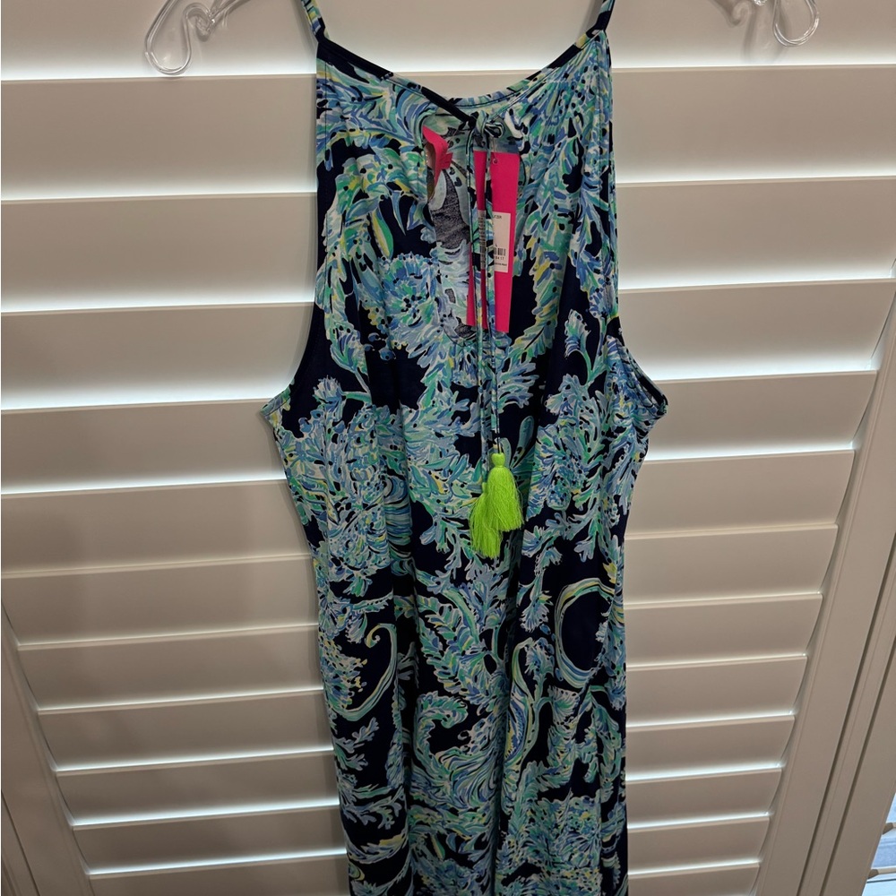 Lilly Pulitzer Green and Pink Halter Maxi Sundress